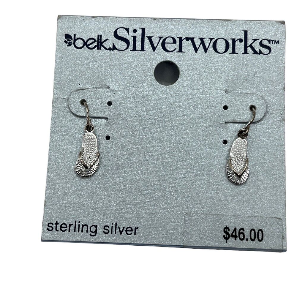 Belk Silverworks Flip Flop Earrings Sterling on Card New Beach Chic Surfergirl